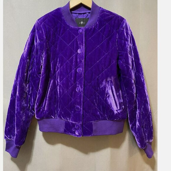 7 For All Mankind Quilted Velvet Bomber Jacket Size S - Picture 1 of 10